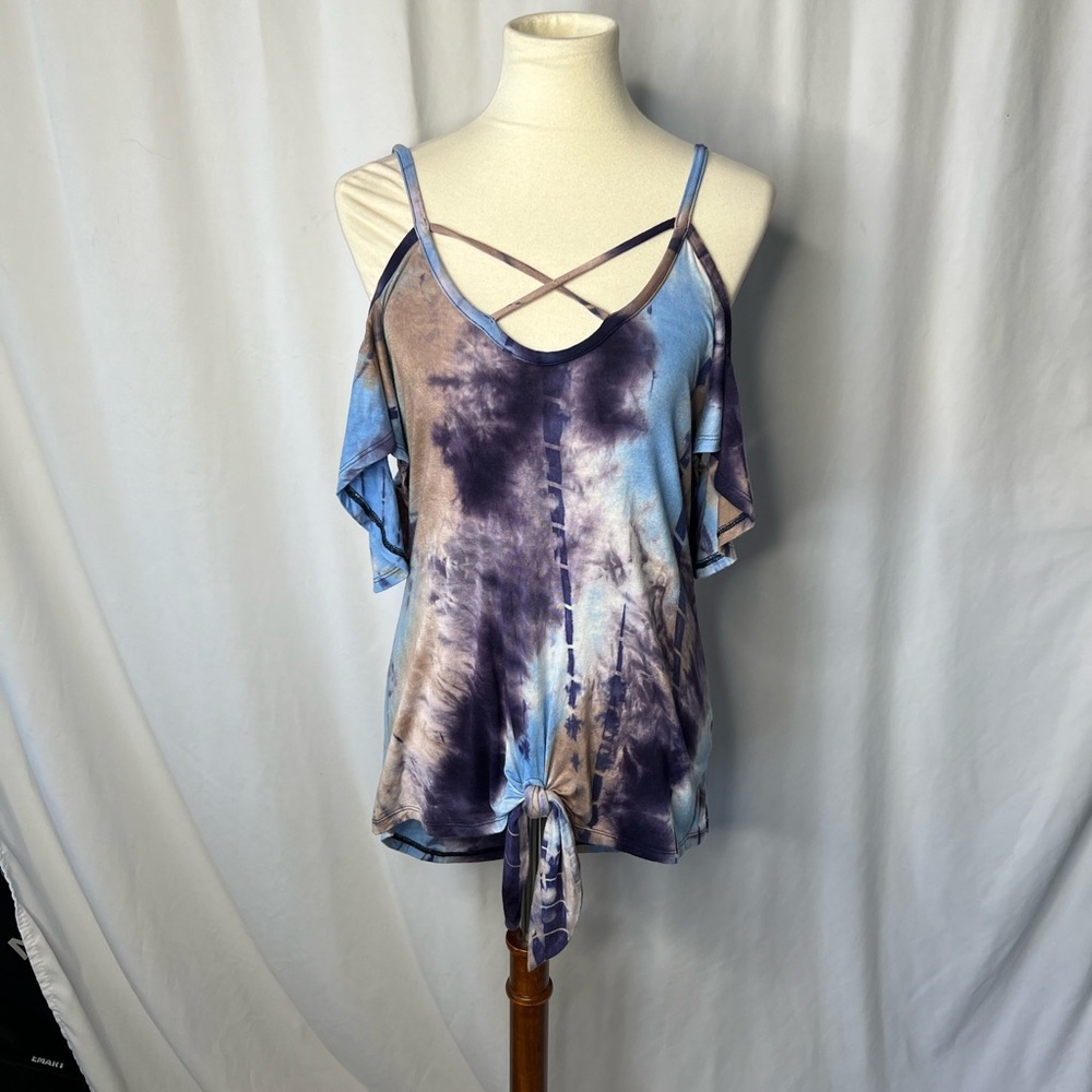 Venus Tie Dye Cold Shoulder Blue & Purple Strappy Top - Size L